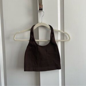 Brown Ribbed Halter Crop Top